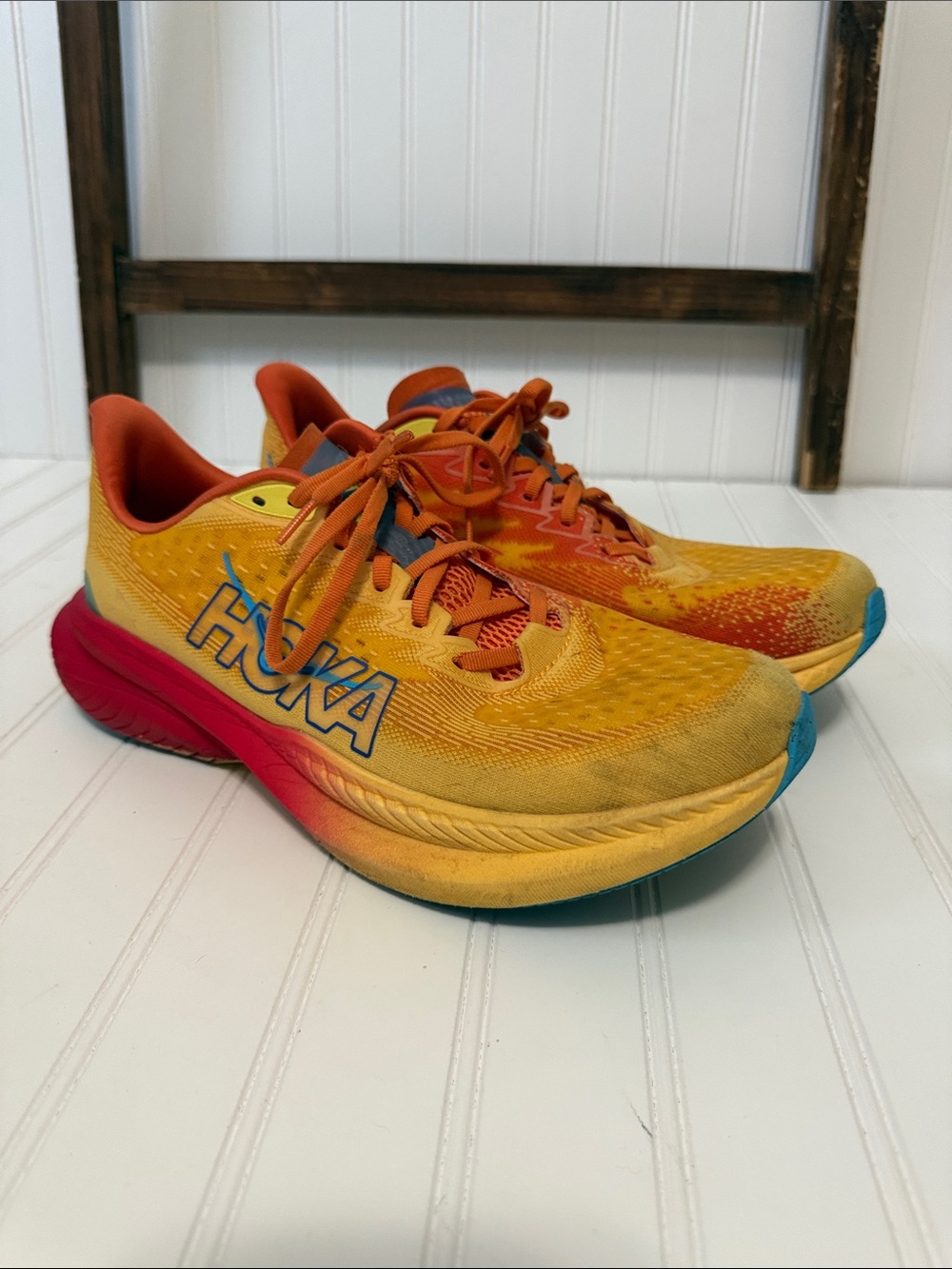 Hoka Mach 6 Men’s Yellow, Orange, Red and Blue Shoes